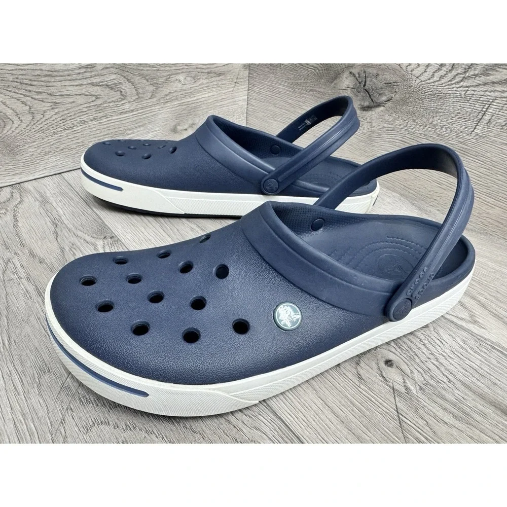 CROCS Mens SZ 13 Navy Rotatable Strap Rubber Classic Clog Sandals